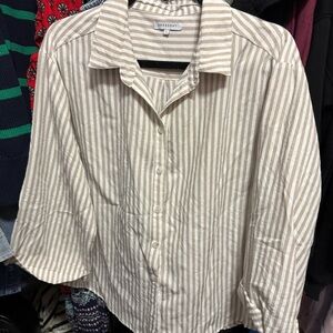 Crescent Tan/white Striped Cotton Blouse Size Large